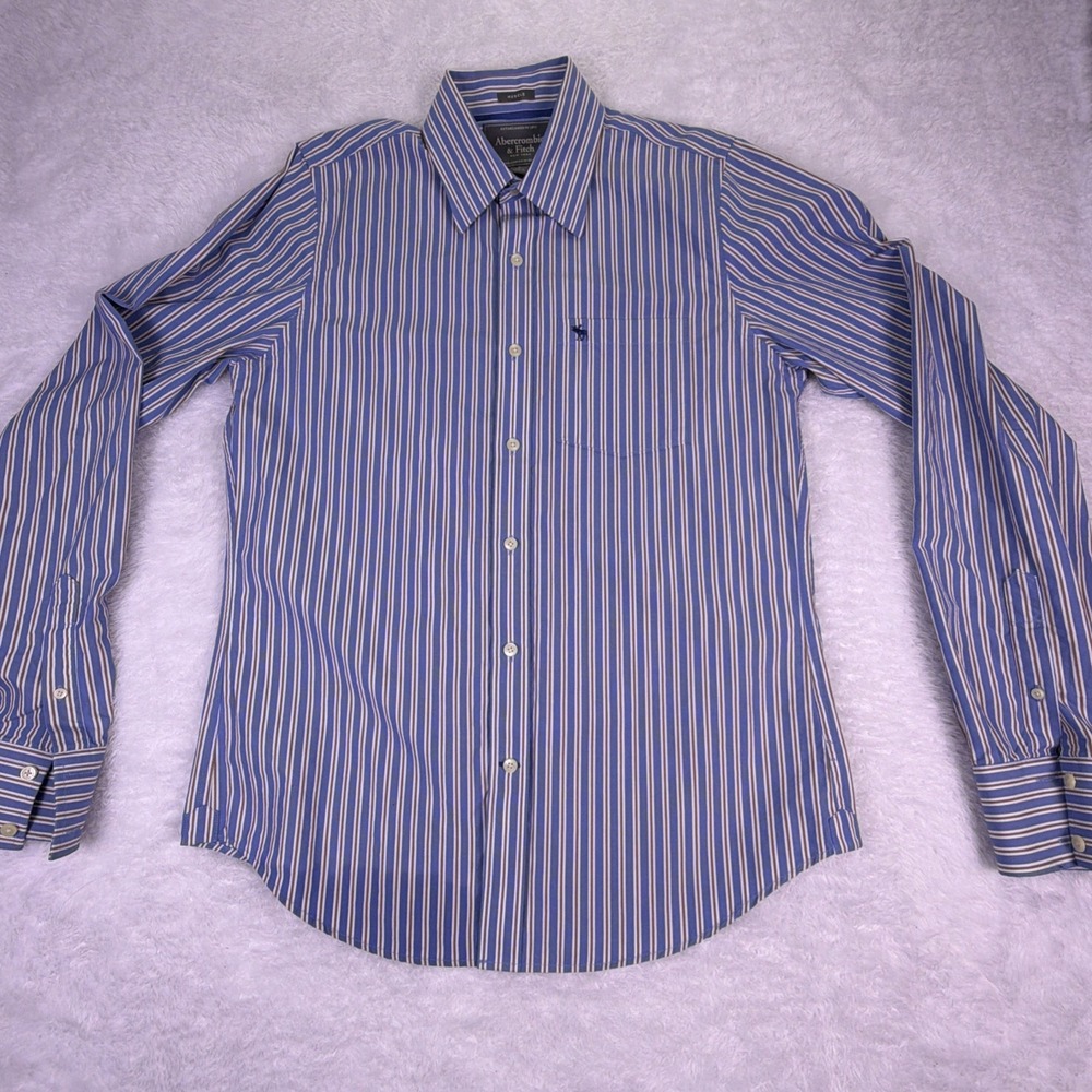 Abercrombie & Fitch Muscle Fit Mens L Long Sleeve Blue Striped Shirt